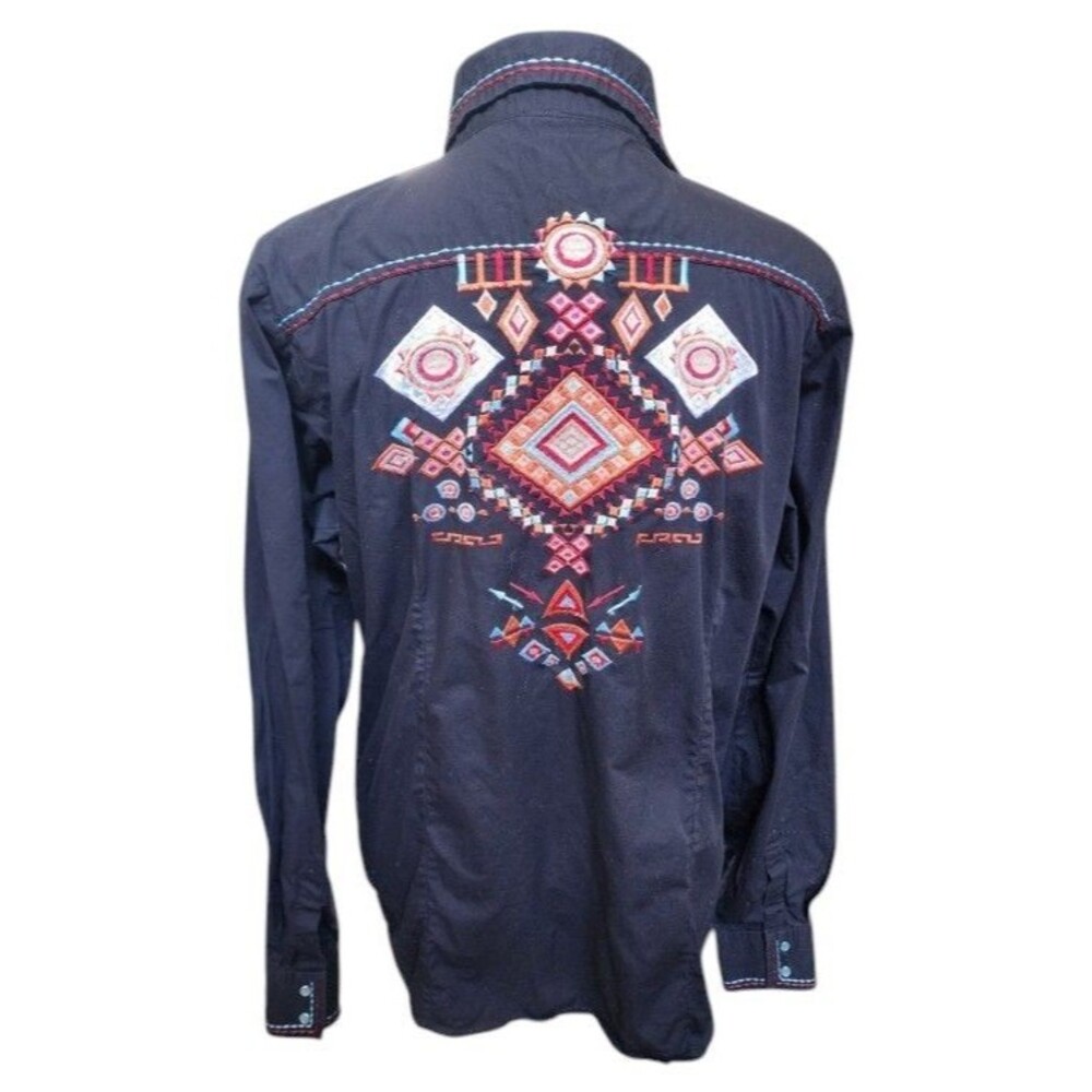 RU Apparel Sherry Cervi Embroidered Western-Style Shirt Pearlized Snaps Size L